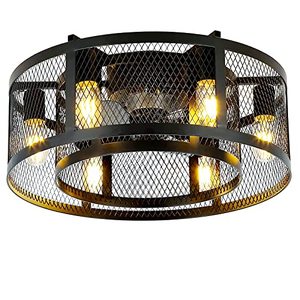 lot 62349 image: Low Profile Caged Bladeless Ceiling Fan with Lights and Remote Control, Black   (20�)