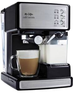 lot 41844 image: Mr. Coffee Espresso and Cappuccino Machine, Programmable Coffee Maker with Automatic Milk Frother and 15-Bar Pump, Stainless Steel