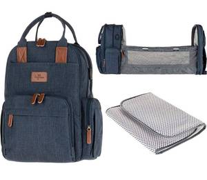 lot 41845 image: Diaper Bag Backpack, TINY ORCA, Changing Station Bassinet Multifunction Back Pack Large Capacity, Padded Laptop Case, Crib, Wet Bag, Stylish, 8 in 1, Blue