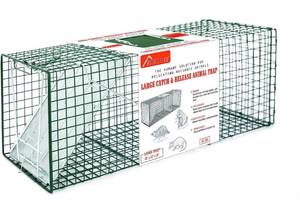 lot 41858 image: HOMESTEAD 32 Inch Live Animal Trap - Specialized for Raccoons, Opossums, Groundhogs, Skunks, Feral Cats, Squirrels - Heavy Duty Steel Traps, 1-Door, Green, Humane Way Catch & Release Animal Trap