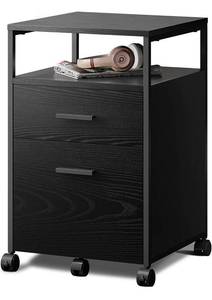 lot 41862 image: DEVAISE 2 Drawer File Cabinet, Mobile Printer Stand with Open Storage Shelf, Wood Filing Cabinet fits A4 or Letter Size for Home Office, Black