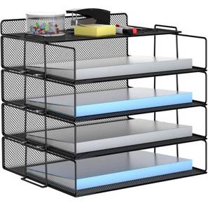 lot 58833 image: LUCYCAZ Paper Tray - 4 Tier Stackable Letter Tray for Desk, Black Mesh File Organizer for School and Office