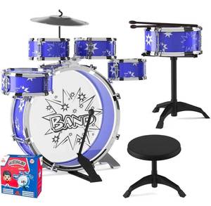 lot 58834 image: EMAAS Kids Jazz Drum Set for Kids �� 5 Drums, 2 Drumsticks, Kick Pedal, Cymbal Chair, Stool - Not Inventoried for Parts