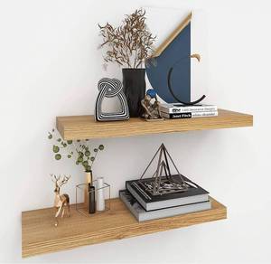 lot 58836 image: INHABIT UNION Oak Floating Shelves for Wall��24in Wall Mounted Display Ledge Shelves Perfect for Bedroom, Bathroom, Living Room and Kitchen Decoration Storage (Oak)