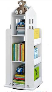 lot 58837 image: mopam 360° Rotating House Bookshelf 3-Tier Floor Standing Revolving House Bookcase Book Storage Shelf Organizer for Home Office Decor
