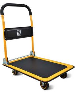 lot 58839 image: Push Cart Dolly by Wellmax, Moving Platform Hand Truck, Foldable for Easy Storage and 360 Degree Swivel Wheels with 330lb Weight Capacity, Yellow Color