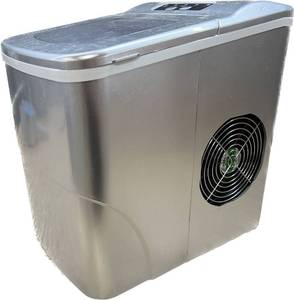 lot 58848 image: Zlinke Portable ice Maker countertop with Handle,9 Cubes Ready in 6 Mins,28lbs24Hrs,2 Sizes of Bullet Ice.Self-Cleaning Ice Machine with Ice Scoop and Basket