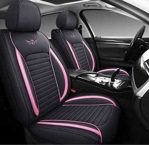 lot 58850 image: OY004Full Set Waterproof Leather Car Seat Cover for Women, Men,for Cars SUV Pick-up Truck Universal Fit Set for Auto Interior Accessories (Black&Pink)