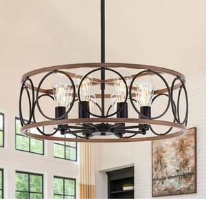 lot 58869 image: Brfaixla 8-Light Modern Industrial Chandelier Black with Hollow Out Shade Drum Pendant Light Fixture Adjustable Height Round Metal Hanging Light for Kitchen Island Dining Living Room Bedroom Foyer