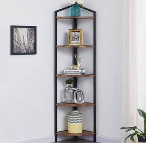 lot 58871 image: OIAHOMY Corner Shelf 70 Inch Tall Bookcase 5- Tier Industrial Corner Bookshelf Corner Ladder Shelf Small Bookshelf Rustic Plant Stand Rack Freestanding -Rustic Brown
