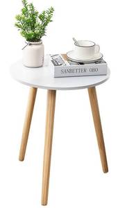 lot 58872 image: Apicizon Round Side Table, White Nightstand Coffee End Table for Living Room, Bedroom, Small Spaces, Easy Assembly Modern Home Decor Bedside Table with Natural Wood Legs, 16.5 x 20.5 Inches