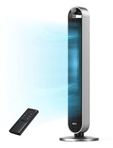 lot 69410 image: Dreo Pilot Max 120° Oscillating Tower Fan, 42 Inch Bladeless Fan for Bedroom, 25dB Quiet DC Motor, Standing Fan with Remote, 12 Hyper Wind Speeds, 4 Modes, 12H Timer Floor Fans for Home Living Room