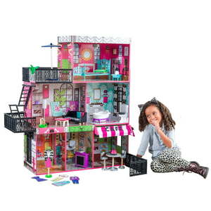 lot 69420 image: KidKraft Brooklyn s Loft Wooden Dollhouse with 25-Piece Accessory Set Lights and Sounds