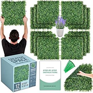 lot 69423 image: CREATIVE SPACE Artificial Grass Wall Panels Wedding Backdrop 12 PCS 20 x 20 Inch Boxwood Panels Privacy Hedge Screen for Indoor Outdoor Garden Wall Decor Bedroom Artificial Plants (B07JG4HXJ6)