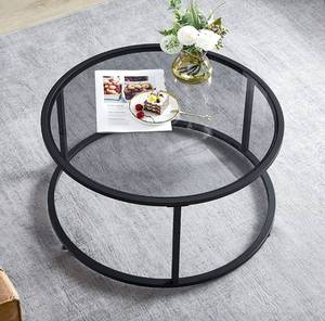 lot 69424 image: SAYGOER Round Coffee Table Glass Coffee Tables for Small Space Simple Modern Center Table for Living Room Home Office, Sofa Side Table with Metal Steel Frame, Easy Assembly, Gray Black