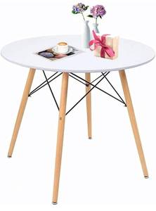 lot 69425 image: Round Table White Kitchen Dining Table White Dining Room Table Modern Style Round Leisure Coffee Table Office Coference Desk with Wood Legs for Kitchen Living Room (Round Table White)