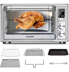 lot 73015 image: $$ COSORI Air Fryer Toaster Oven, 12-in-1 Convection Oven Countertop with Rotisserie, Stainless Steel 32QT32L, 6-Slice Toast, 13-inch Pizza,100 Recipes, Basket, Tray(6 Accessories)Included, CO130-AO - Retail $200