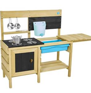 lot 73030 image: $$ TP Toys, Deluxe Wooden Mud Kitchen  - Kids Outdoor Kitchen Playset with Water Pan, Garden Sink, and Kitchen Accessories  Backyard Pretend Play for Toddlers, Girls and Boys 3, Retail $199