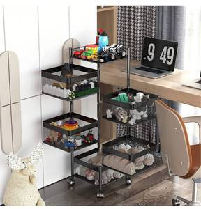 lot 73034 image: Rotating Multi-Layer Kitchen Storage Shelf,Xinyourui Fruit Vegetable Storage Basket��Floor-Standing Rolling vertical shelving��Multifunctional Household Shelf for Bedroom,Bathroom(Black, 5 Tier-Square)