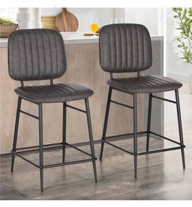 lot 73035 image: ALPHA HOME Bar Stools Set of 2, Counter Stools with High Back, Modern Upholstered Cushion Barstools Chair with Metal Frame for Kitchen Dining Cafe Indoor, 24 Inch, Dark Grey, 2PCS