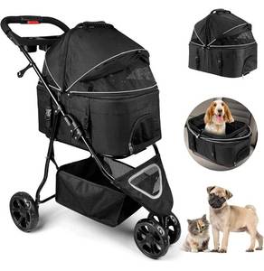 lot 73040 image: Dog Stroller for Small Dogs Folding 3 in 1 Pet Stroller for Cats 3 Wheels Travel Dog Stroller with Removable Carrier (Black)