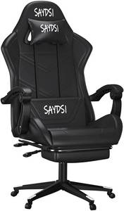 lot 73048 image: Saydsi Gaming Chair Computer Chair Leather High Back Chair Racing Executive Ergonomic Office Chair with Height Adjustment, Footrest��Headrest and Lumbar Support Sports Swivel Chair(Black)