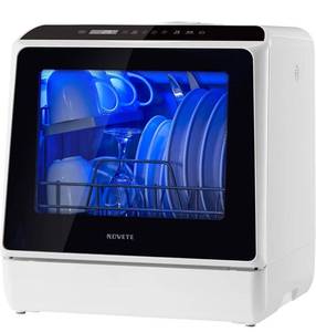 lot 73057 image: $$ Portable Countertop Dishwashers, NOVETE Compact Dishwashers with 5 L Built-in Water Tank & Inlet Hose, 5 Washing Programs, Baby Care, Air-Dry Function and LED Light for Small Apartments, Dorms and RVs, Retail $359