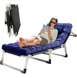 lot 73062 image: Foxtell Folding Camping Cot, Portable Folding Sleeping Cots with Carry Bag, Double Layer Oxford Outdoor Travel Camp Cots for Beach Camping Home and Office Nap (Navy wMattress)