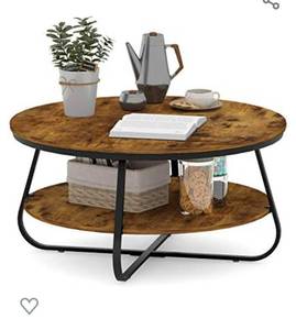 lot 73067 image: Elephance Round Coffee Table with Storage, 35.8 Inch Industrial Wood Coffee Table with Metal Frame for Living Room (Almond)$125.99