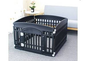 lot 73073 image: Pet Playpen Foldable Gate for Dogs Heavy Plastic Puppy Exercise Pen with Door Portable Indoor Outdoor Small Pets Fence Puppies Folding Cage 4 Panels Medium Animals House Black (33.5x33.5 inches),Retail $99.99
