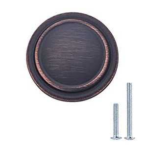 lot 73080 image: Amazon Basics Straight Top Ring Cabinet Knob, 1.25-inch Diameter, Oil Rubbed Bronze, 10-Pack (B01N24KKWK)