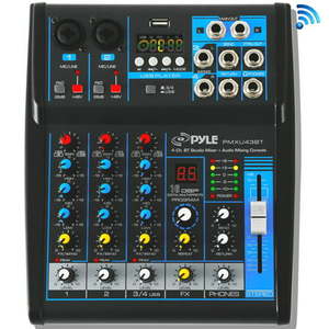 lot 73097 image: Pyle PMXU43BT - 4-Ch. Bluetooth Studio Mixer - DJ Controller Audio Mixing Console System,Retail $180.00