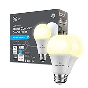 lot 73106 image: GE CYNC Smart LED Light Bulbs, Soft White, Bluetooth and Wi-Fi Lights, Works with Alexa and Google Home, A19 Light Bulbs (2 Pack) (B0947GYSCF)