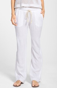 lot 73107 image: Roxy Oceanside Linen Blend Beach Pants in Sea Salt at Nordstrom, Size X-Large