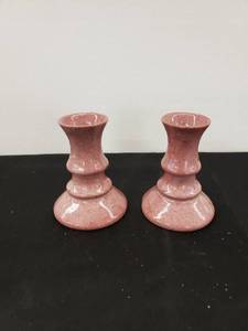 lot 6542 image: pair pink Dryden candleholders