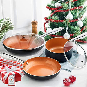 lot 6010 image: Retail $54.99 MICHELANGELO Copper Cookware Set of 5, Ultra Nonstick Copper Pots and Pans with Ceramic Interior