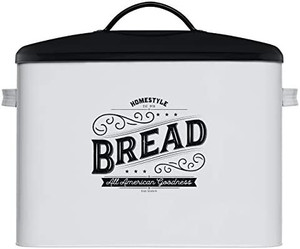 lot 6012 image: Retail $79.96 Extra Large White Bread Box with Black Lid - Bread Boxes for Kitchen Counter - Holds 2 Loaves for All Your Bread Storage