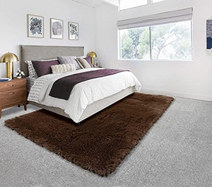 lot 6016 image: Brown Area Rug for Bedroom Fluffy Shaggy Rectangular Area Rug for Living Room Kids Room Baby Nursery Cute Baby Room Decor