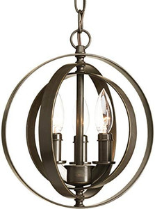 lot 6022 image: Retail $181.00 Progress Lighting Equinox Collection Three-Light Transitional Pendant, Dark Finish, Antique Bronze