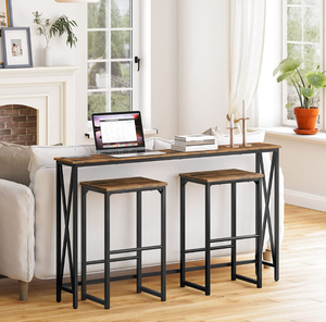 lot 6023 image: Retail $79.99 ALLOSWELL Console Table with Power Outlet, 55.1 Inches Narrow Sofa Table, Farmhouse Table
