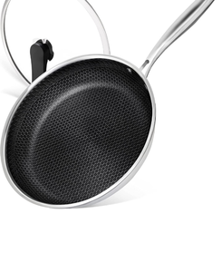 lot 6028 image: Retail $69.99 MICHELANGELO 12 Inch Frying Pan with Lid, Stainless Steel Frying Pan