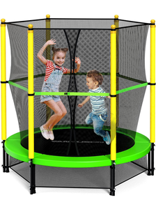 lot 6033 image: Retail $129.89 Roanude 55 Trampoline for Kids, 4.5 FT Indoor Outdoor Mini Toddler Trampoline with Net