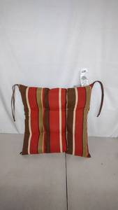 lot 6041 image: 1 Piece Outdoor Tufted Chair Cushion - BrownRed Stripe - Pillow Perfect
