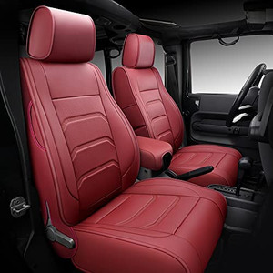 lot 6042 image: Retail $229.00 NS YOLO 2007-2021 Custom Leather Seat Covers for Wrangler JK (2018-2022 Wrangler 4-Door (No Armrest) - Wine Red)