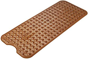 lot 6045 image: Non-Slip Bath Mat with Suction Cups and Drain Holes, Bath Mats, Machine Washable, Light Brown