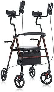 lot 6063 image: Retail $139.99 BEYOUR WALKER Upright Walker with Padded Seat and Back, Large Basket Under Seat for Seniors, Flame Red