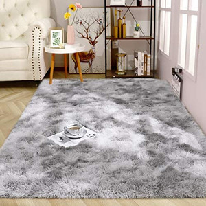 lot 7005 image: ISEAU Soft Shag Area Rug Modern Indoor Fluffy Rugs, Ultra Comfy Abstract Shaggy Fur Living Room Carpets, Suitable as Bedroom Nursery Rug for Girls and Kids Home Decor, 4ft x 6ft, Grey