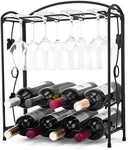lot 7020 image: Wine Rack Countertop, HOWDIA Wine Rack with Glass Holder for 8 Bottles and 8 Wine Glasses,Perfect for Bar, Cellar, Cabinet, Home, Kitchen