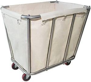lot 7028 image: RETAIL $$$150 Laundry Cart ,Industrial Commercial Large Rolling Laundry Cart Dirty Clothes Bin with Wheels,Heavy Duty Canvas Hamper ,10 Bushel,Beige,260LBS Load Laundry Cart (Beige)
