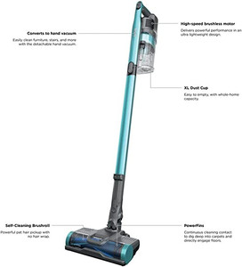 lot 7029 image: $200 RETAIL Shark Pet Plus Lightweight Cordless Stick Vacuum with Self Cleaning Brushroll and Powerfins Technology (WZ140) - Blue